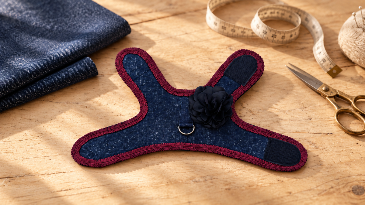 Harnais en denim pour chien : le choix d’une pièce unique chez Rive
