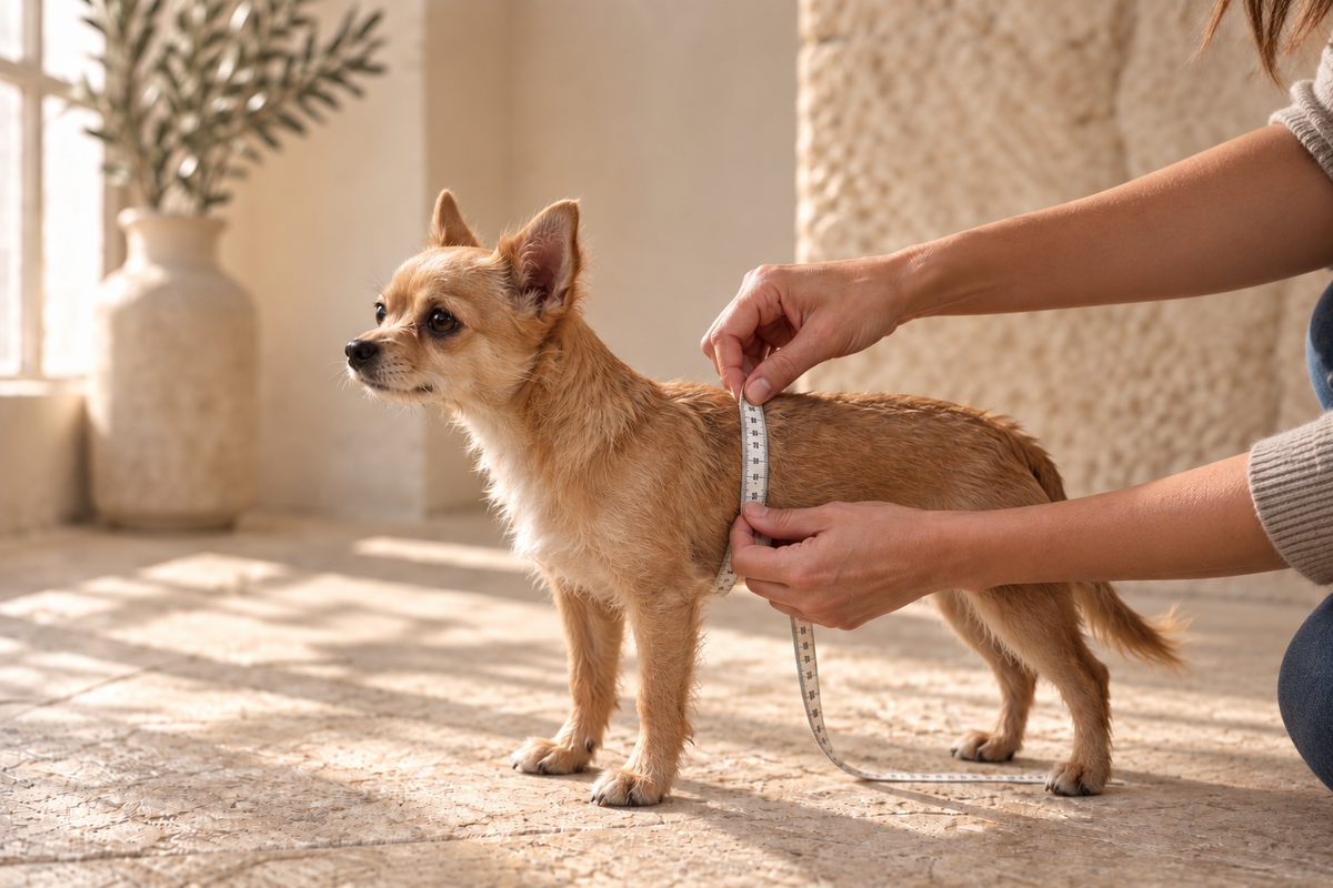 Chien mesuré avec un mètre souple